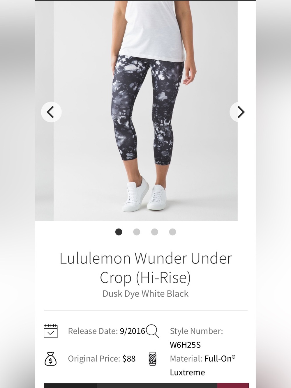 Lululemon Wunder Under crop ( hi -rise) dusk dye white black